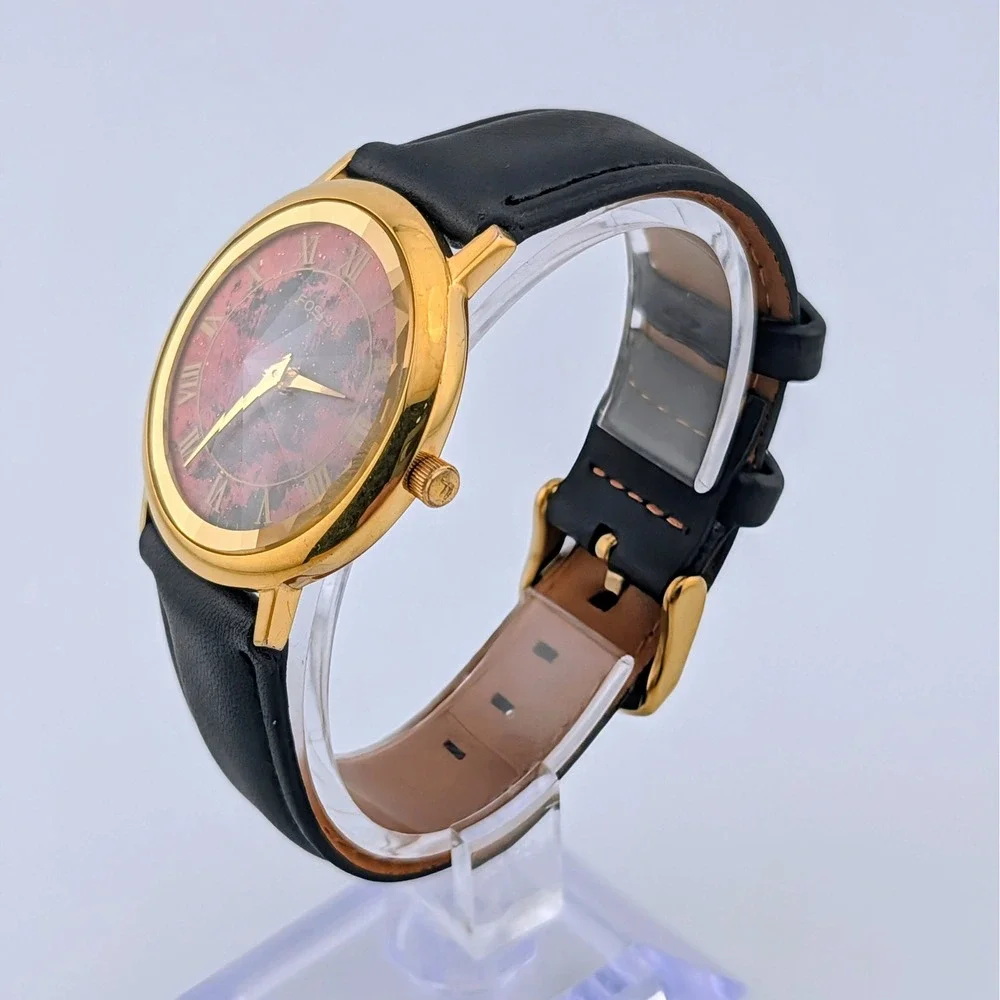 Vintage 1994 Fossil PC-7362 Unisex Watch Faceted Crystal Red Black Dial 34mm